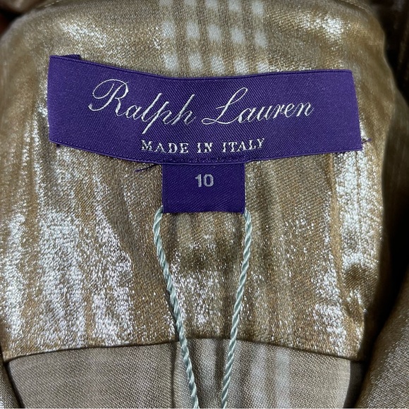 Ralph Lauren Purple Label Shirt Womens Size 10 Taupe Sequin Plaid Silk Blend - Picture 7 of 14